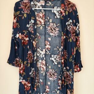 Floral Kimono Cardigan - Navy and Pink